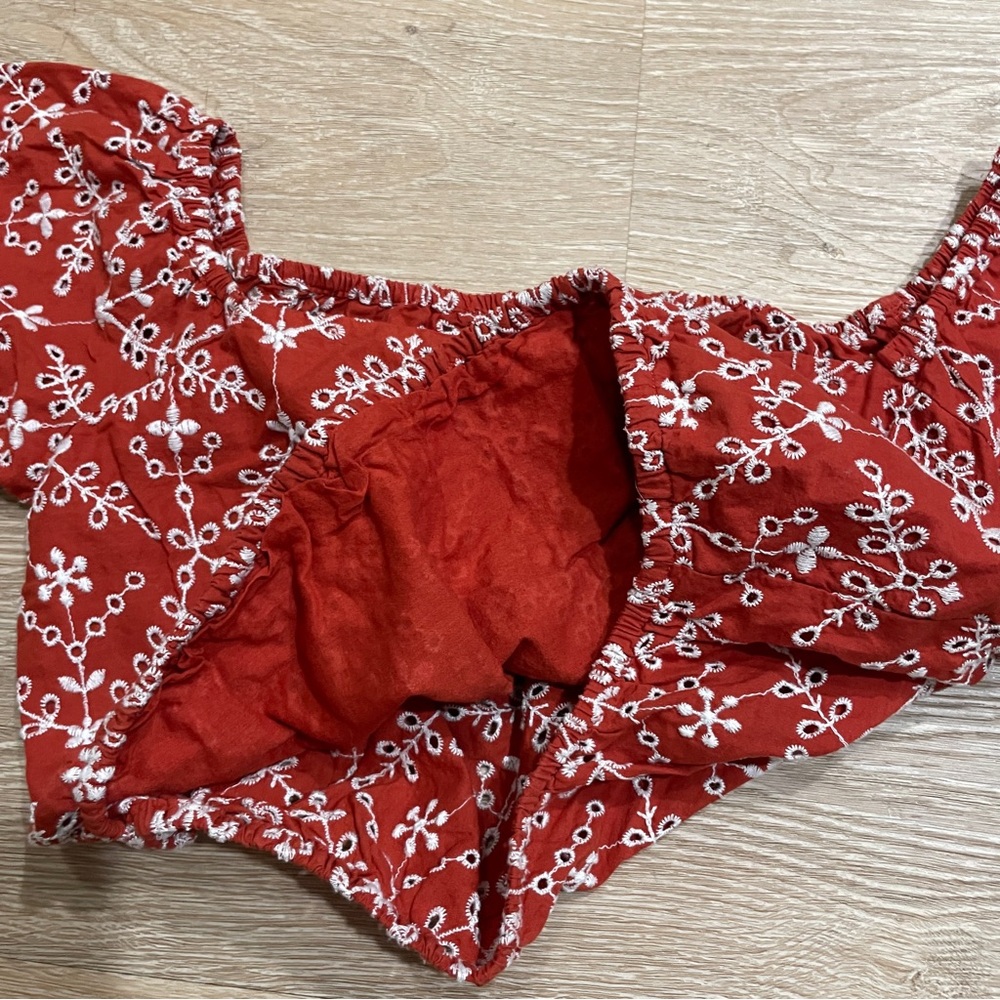 Red Embroidered Cropped Top - Picture 4 of 6